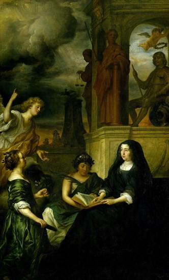 Amalia van Solms in Mourning for her Husband, Prince Frederick Henry, Allegory of the Memory of Frederick Henry, Prince of Orange, with the Portrait of his Widow Amalia van Solms, Govert Flinck, 1654