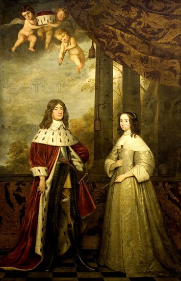 Portrait of Friedrich Wilhelm, Elector of Brandenburg, with his Wife Louise Henrietta, Countess of Nassau, Gerard van Honthorst, 1647