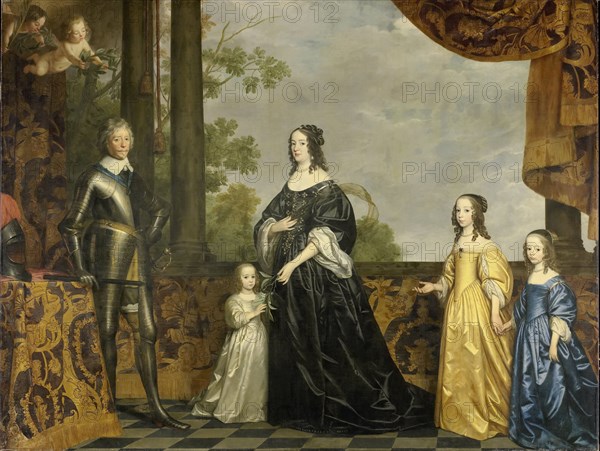 Portrait of Frederick Henry, Prince of Orange, with his Wife Amalia of Solms-Braunfels and their three youngest Daughters Albertina Agnes, Henrietta Catharina, and Maria, Gerard van Honthorst, c. 1647