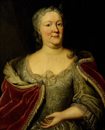Portrait of Maria Louisa van Hessen-Kassel, known as Marijke Meu, Widow of the Frisian Stadtholder John William Friso, Prince of Orange-Nassau, Johann Philipp Behr, c. 1720 - c. 1756