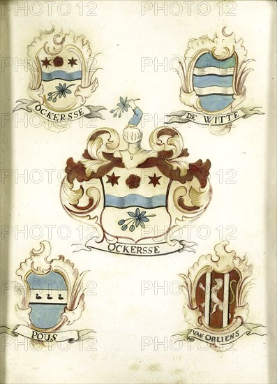 The coat of arms of a female member of the Ockersse family, married to Van Gelre and mother of Anna Digna van Gelre, Anonymous, 1750 - 1799