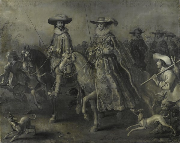 Friedrich V, Elector Palatine, King of Bohemia, and his Wife Elizabeth Stuart on Horseback, Frederick I, Adriaen Pietersz. van de Venne, 1626 - 1628