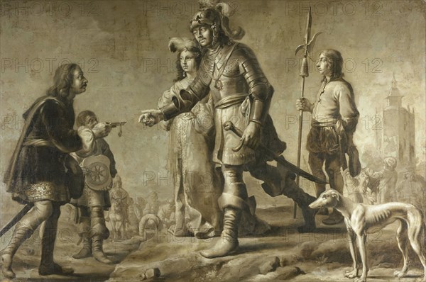 Boudewijn of Heusden and his Wife Sophia Receive Honors from the Envoy of King Edmund, Interview between Boudewyn of Heusden and the English Ambassador, manner of Adriaen Pietersz. van de Venne, c. 1626