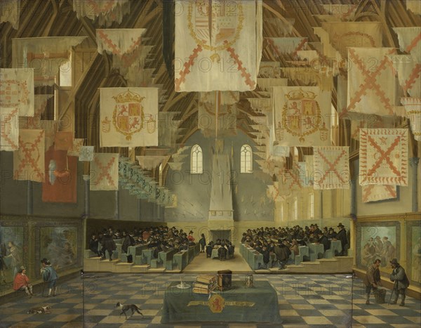 The Ridderzaal of the Binnenhof during the Great Assembly of 1651, The Netherlands, Bartholomeus van Bassen, Anthonie Palamedesz., c. 1651