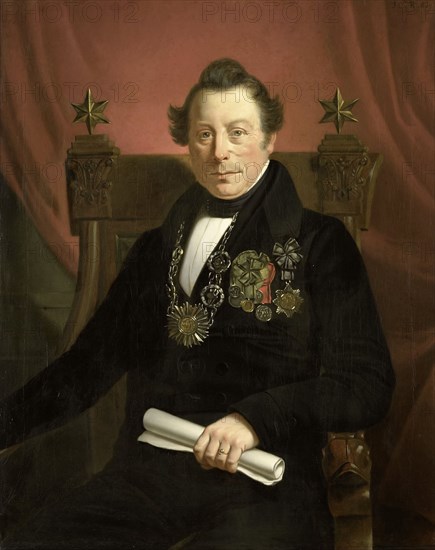 Portrait of Coenraad van Hulst, Actor, as President of the Arts-Promoting Company VW in Amsterdam, so named after the founders Casper Vreedenberg and Jan van Well, Jan Cornelis van Rossum, 1839