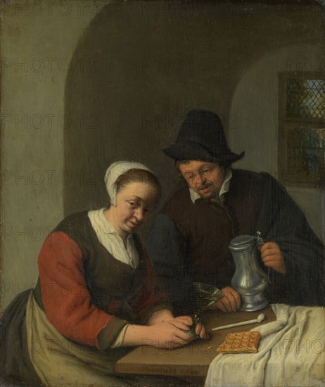 A confidential chat, Adriaen van Ostade, 1672