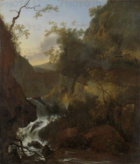 A waterfall, Adam Pijnacker, 1649 - 1673