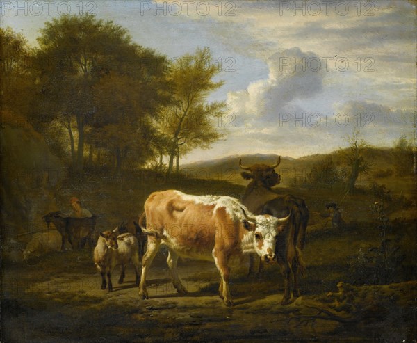 Hilly Landscape with Cows, Adriaen van de Velde, 1663