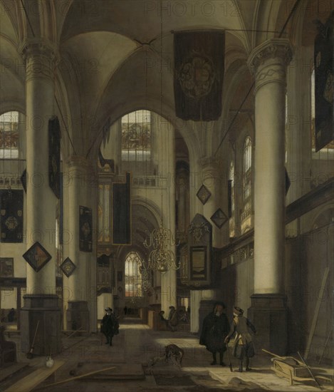 Interior of a Protestant Gothic Church with Motifs from the Oude and Nieuwe Kerk in Amsterdam, The Netherlands, Emanuel de Witte, 1660 - 1680