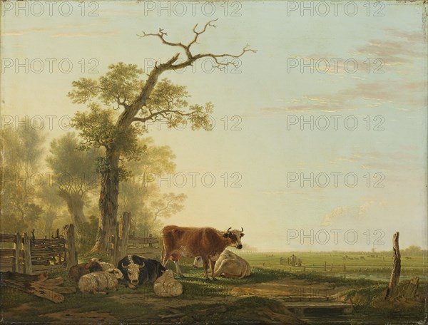 Meadow Landscape with Animals, Jacob van Strij, 1800 - 1815
