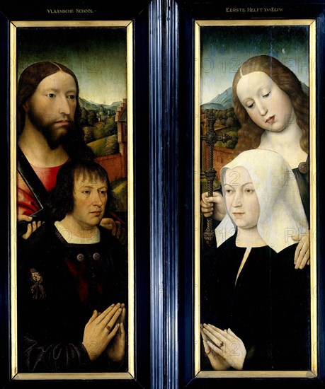 Two Wings of a Triptych with the Donor, Thomas Isaacq, accompanied by Saint Thomas, left, outer wing, and the Donor's Wife accompanied by Saint Margaret, right, outer wing, Master of the Magdalen Legend, c. 1505 - c. 1510