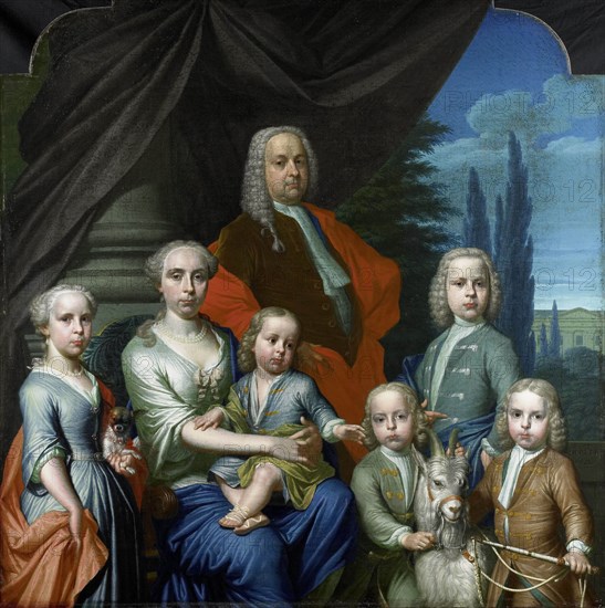 Portrait of Willem Philip Kops, Merchant in Haarlem, his Wife, Johanna de Vos, and Children, The Netherlands, Frans Decker, 1738