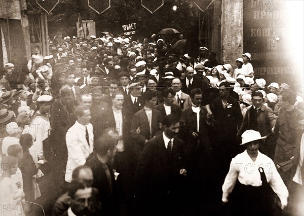 At Smolny, Petrograd, Saint Petersburg, 17th July 1920,  at the IInd Congress of the IIIrd International, see the decorations of the entrance of Smolny, History of the Russian Revolution