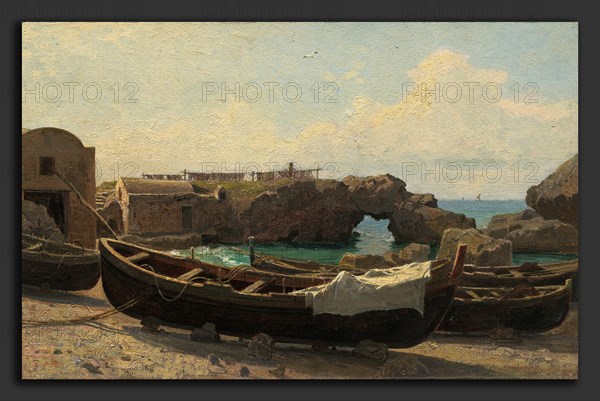 William Stanley Haseltine, Marina Piccola, Capri, American, 1835 - 1900, c. 1858, oil on paper on canvas