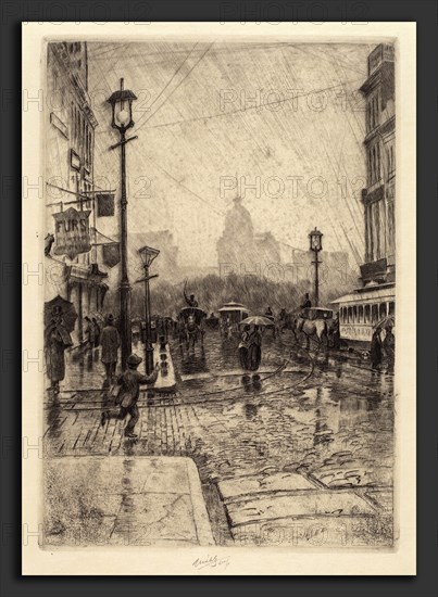 Charles Frederick William Mielatz, Rainy Day, Broadway, American, 1864 - 1919, probably 1890, etching and aquatint