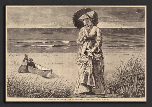 after Winslow Homer, On the Beach - Two are Company, Three are None, published 1872, wood engraving on newsprint