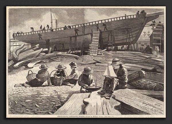 after Winslow Homer, Ship-Building, Gloucester Harbor, published 1873, wood engraving