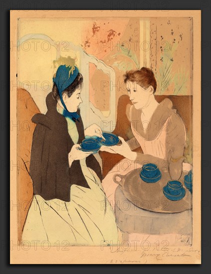 Mary Cassatt, Afternoon Tea Party, American, 1844 - 1926, 1890-1891, drypoint and aquatint with touches of gold paint on wove paper