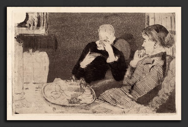 Mary Cassatt, Lydia and Her Mother at Tea, American, 1844 - 1926, 1882, soft-ground etching and aquatint