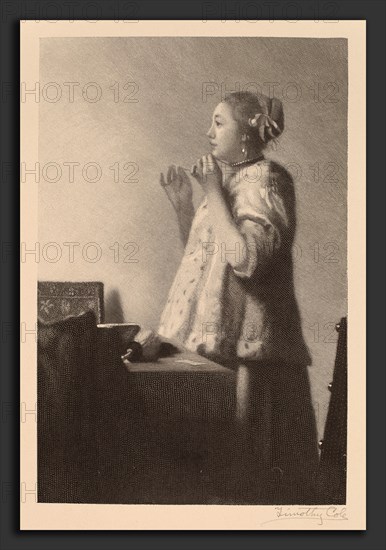 Timothy Cole after Johannes Vermeer, The Pearl Necklace, American, 1852 - 1931, 1916, wood engraving on calendered paper