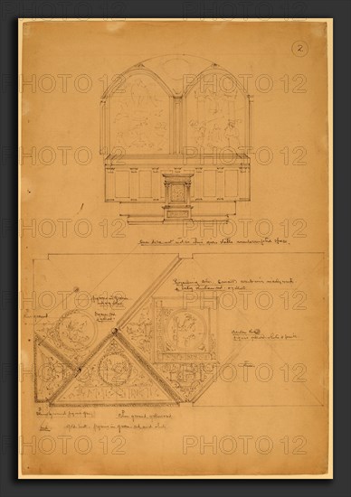 John Russell Pope, Study of an Altarpiece and Ceiling Panels, American, 1874 - 1937, d. 1896, graphite