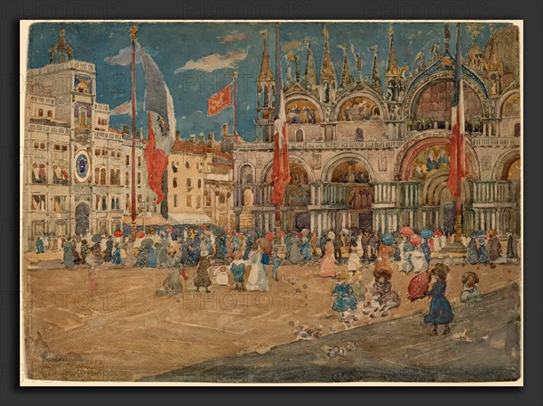Maurice Brazil Prendergast, The Piazza San Marco, American, 1858 - 1924, 1898, watercolor over graphite