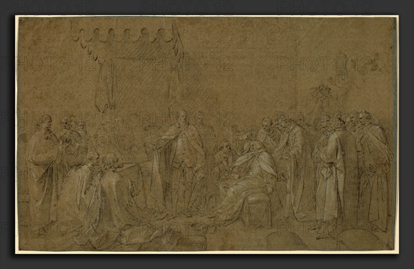 John Singleton Copley, Study for "The Death of the Earl of Chatham", American, 1738 - 1815, 1779, graphite and white chalk on discolored blue paper