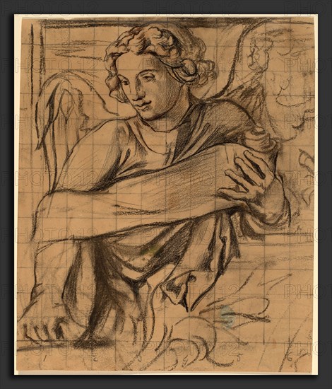 John La Farge, Angel - Trinity Church Mural, American, 1835 - 1910, 1876, charcoal, graphite, and pen and brown ink, squared with graphite