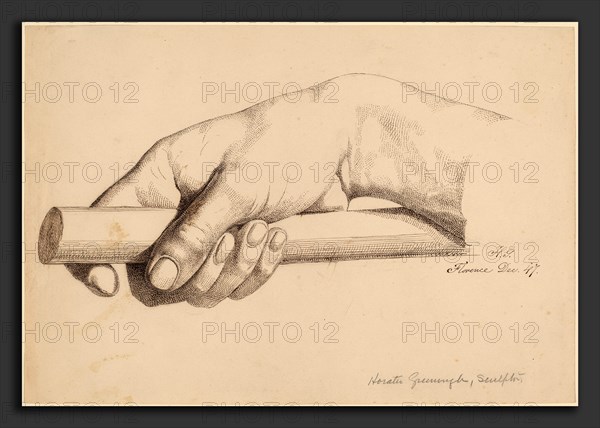 Horatio Greenough, Right Hand Holding Short Rod, American, 1805 - 1852, 1847, pen and brown ink over graphite on wove paper