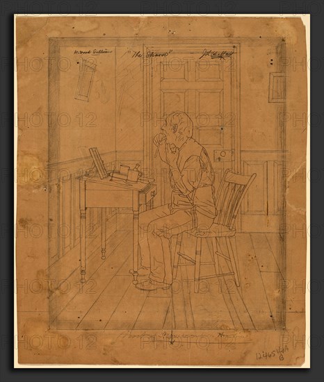 Jefferson David Chalfant, H. Wood Sullivan - "The Shaver", American, 1856 - 1931, probably 1890-1900, graphite on aged brown sulphured wove paper; verso blackened for transfer