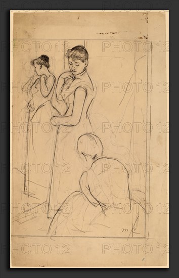 Mary Cassatt, The Fitting [recto], American, 1844 - 1926, 1890-1891, graphite over black chalk on wove paper