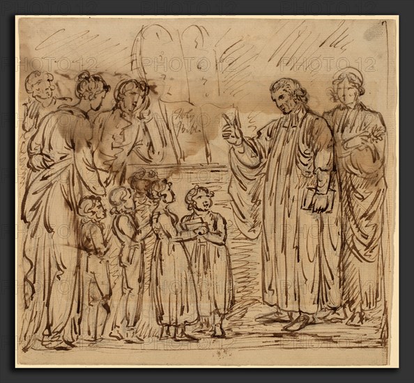 Mather Brown, Bible Lesson [recto], American, 1761 - 1831, 1780-1790, pen and brown ink over graphite on laid paper