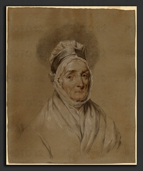 Attributed to Gilbert Stuart, Mrs. Benjamin Fisher, American, 1755 - 1828, black, white, and red chalk on gray wove paper