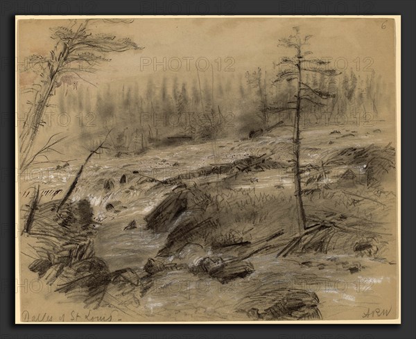 Alfred R. Waud, The Dalles of St. Louis, American, 1828 - 1891, graphite (stumping in areas) and pen and black  ink heightened with white