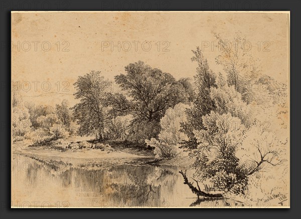 James McDougal Hart, Pond Edge, American, 1828 - 1901, 1858, graphite