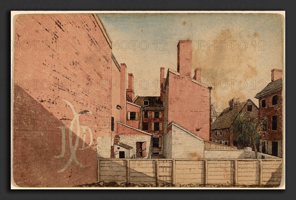 American 19th Century, A View from an East Window in the Old Sugar House, No.3 Norris' Alley, Philadelphia, 1811, pen and ink with watercolor on paperboard