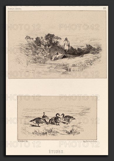 Karl Bodmer, Etudes, Swiss, 1809 - 1893, lithograph