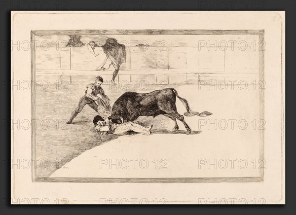 Francisco de Goya, La desgraciada muerte de Pepe Illo en la plaza de Madrid (The Unlucky Death of Pepe Illo in the Ring at Madrid), Spanish, 1746 - 1828, in or before 1816, etching, drypoint and burin [working proof]