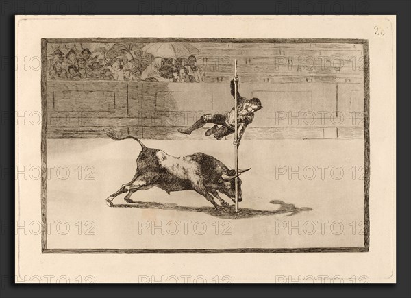 Francisco de Goya, Ligereza y atrevimiento de Juanito Apinani en la de Madrid (The Agility and Audacityof Juanito Apinani in the Ring at Madrid), Spanish, 1746 - 1828, in or before 1816, etching and aquatint [first edition impression]