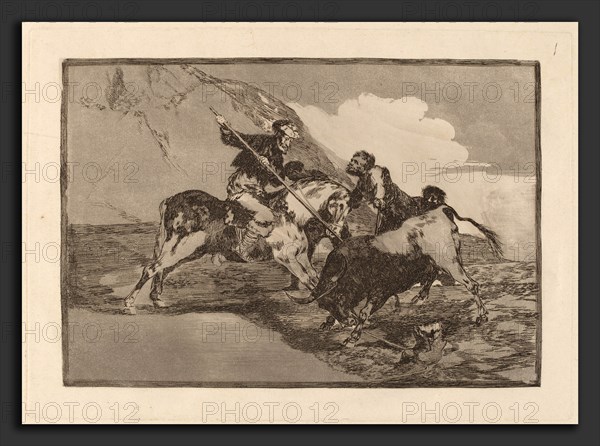 Francisco de Goya, Modo con que los antiguos Espanoles cazaban los toros a caballo en el campo (The Way  in which the Ancient Spaniards Hunted Bulls on Horseback in the Open Country), Spanish, 1746 - 1828, in or before 1816, etching, burnished aquatint and drypoint [first edition impression]