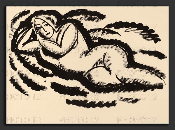 Alexej von Jawlensky, Reclining Nude, Russian, 1864 - 1941, c. 1912, lithograph in black on laid paper
