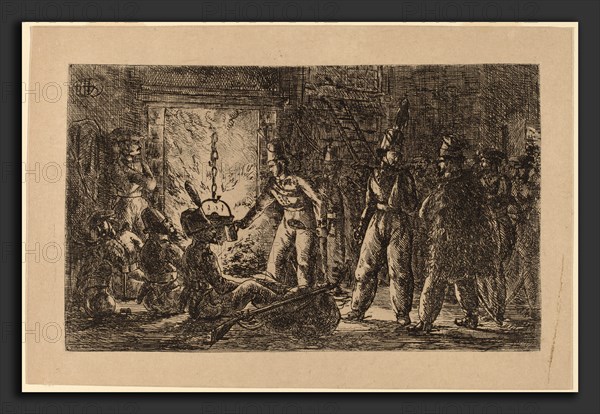 Gerhardus Emaus de Micault (Dutch, 1789 - 1863), Cossacks before a Fireplace (Les cosaques devant la cheminee de la ferme en Hollande) [recto], 1815, etching