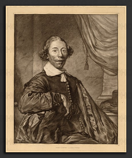 Cornelis Ploos van Amstel and Johannes Kornlein after Cornelis Visscher (German, died 1772), Portrait of a Seated Man, 1771, transfer technique and mezzotint,  printed from two plates