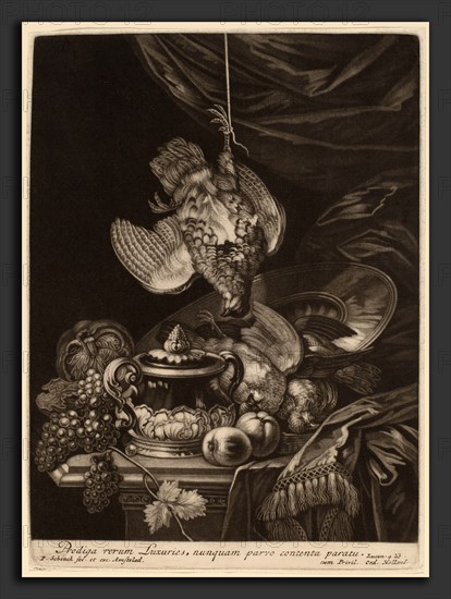 Pieter Schenck I (Dutch, 1660 - 1718-1719), Still Life with a Hanging Partridge, mezzotint on laid paper