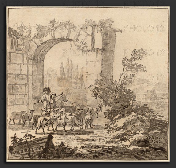 Cornelis Ploos van Amstel and Cornelis Brouwer after Simon van der Does (Dutch, 1726 - 1798), Flock of Goats, 1781, transfer technique (aquatint?)