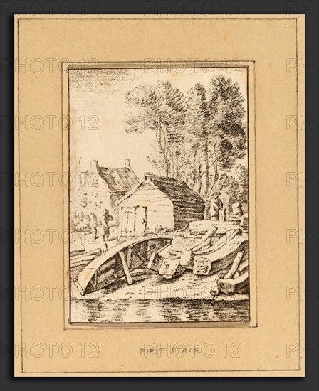 Cornelis Ploos van Amstel after Herman Saftleven (Dutch, 1726 - 1798), Shipyard, 1761, transfer technique with etched hatching