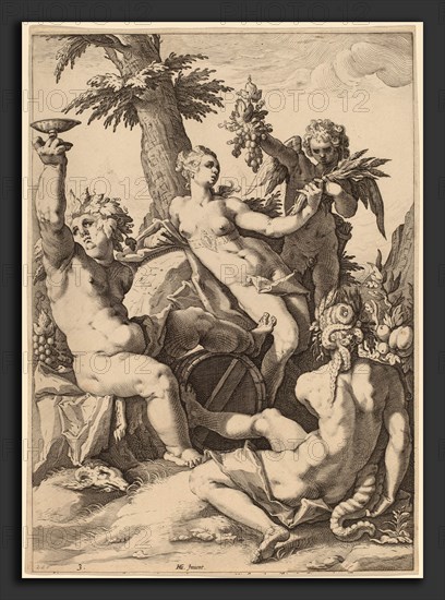 Jacob Matham after Hendrik Goltzius (Dutch, 1571 - 1631), Venus, Bacchus, and Ceres, probably 1588, engraving on laid paper