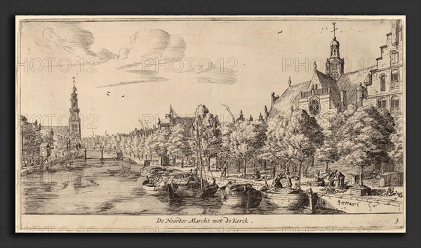 Reinier Zeeman (Dutch, 1624 - 1664), Noordenmarkt with the Noorden Kerk (De Noorder Marckt met de Kerck), etching