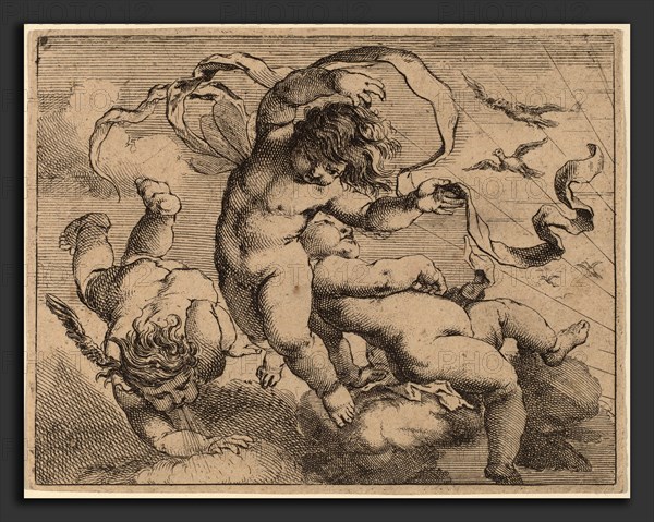 Cornelis Schut I (Flemish, 1597 - 1655), Three Flying Putti, engraving and etching on laid paper