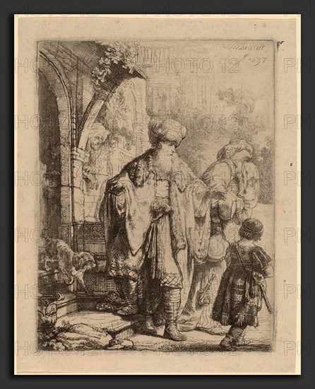 Rembrandt van Rijn (Dutch, 1606 - 1669), Abraham Casting Out Hagar and Ishmael, 1637, etching with touches of drypoint